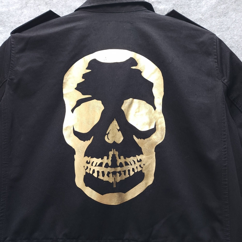 ZADIG & VOLTAIRE Kayak Skull Military Field Jacket In Black Gold Skull - Picture 7 of 13